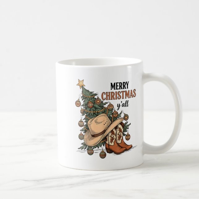 Merry Christmas Y'all Western Cowboy Boots Hat Xma Kaffeetasse (Rechts)