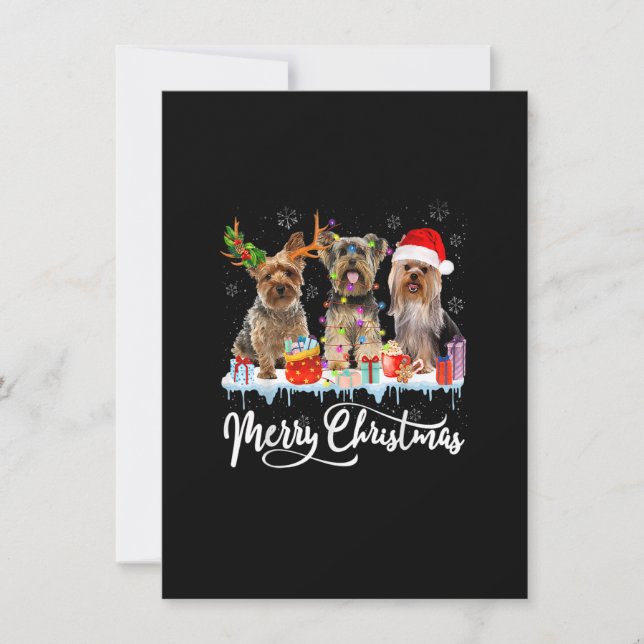 Merry Christmas Yorkshire Terrier Santa Reindeer L Einladung (Vorderseite)