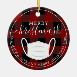 Merry Christmask karierte Quarantänemaske Keramik Ornament