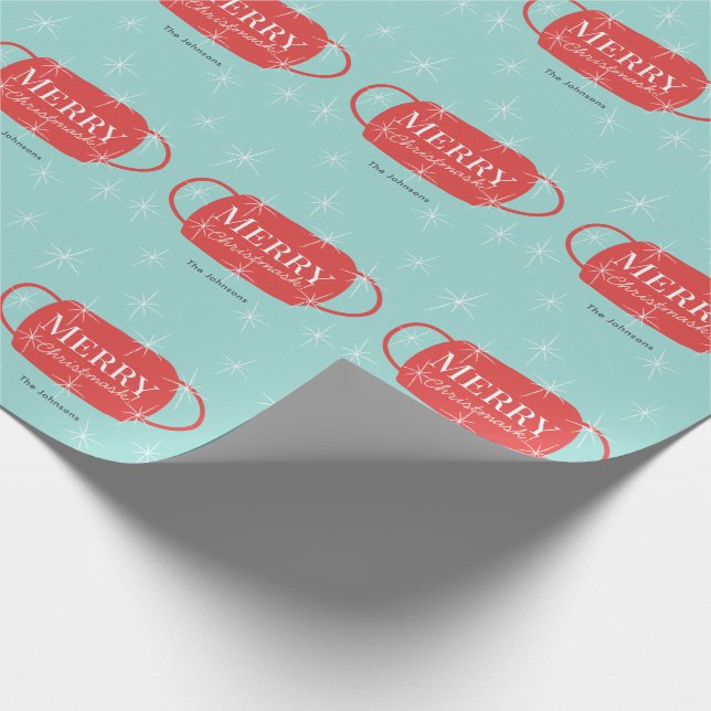 Merry Christmask Red Mask Pattern Blue Christmas Geschenkpapier (Ecke)