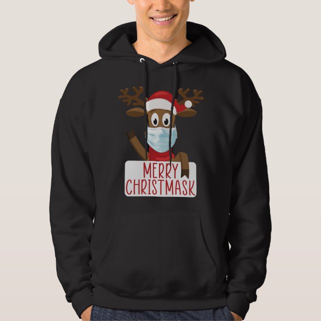 Merry Christmask Reindeer Face Mask Funny Christma Hoodie (Vorderseite)
