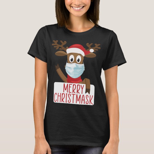 Merry Christmask Reindeer Face Mask Funny Christma T-Shirt (Vorderseite)
