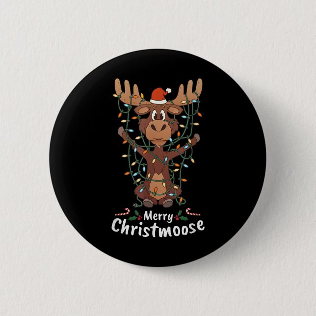 Merry Christmoose Christmas Moose Xmas Tree Lights Button (Vorderseite)