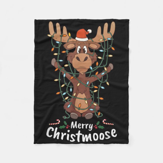 Merry Christmoose Christmas Moose Xmas Tree Lights Fleecedecke (Vorderseite)