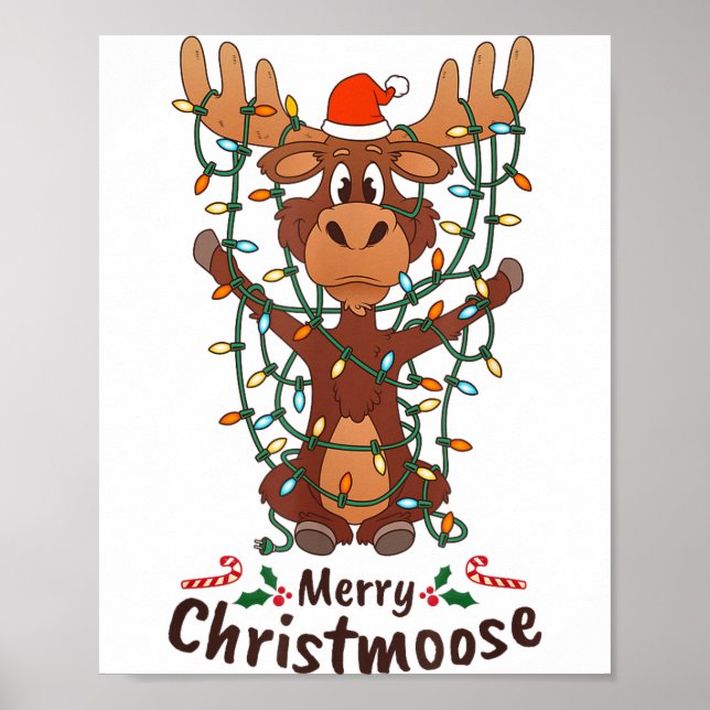 Merry Christmoose Christmas Moose Xmas Tree Lights Poster (Vorne)