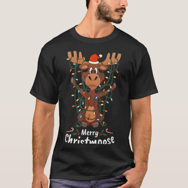 Merry Christmoose Christmas Mooses Xmas Tree Light T-Shirt (Vorderseite)