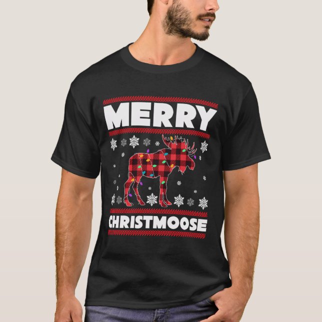 Merry Christmoose Funny Moose Weihnachtsgeschenke T-Shirt (Vorderseite)