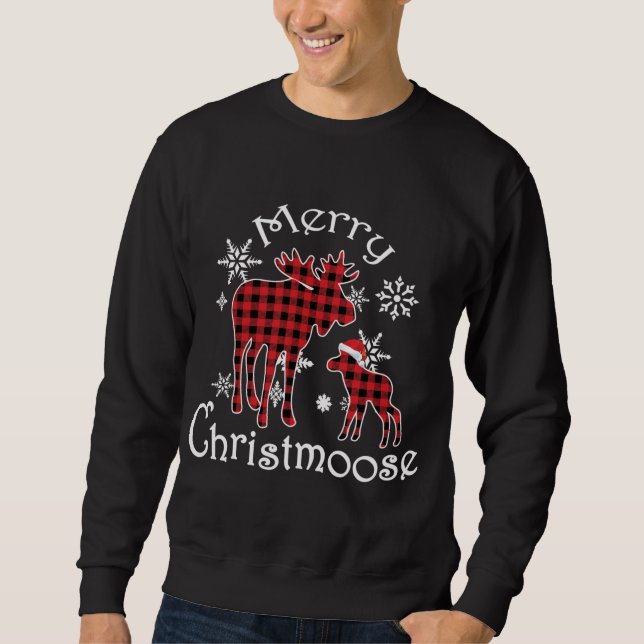 Merry Christmoose Moose Buffalo Red Kariert Christ Sweatshirt (Vorderseite)