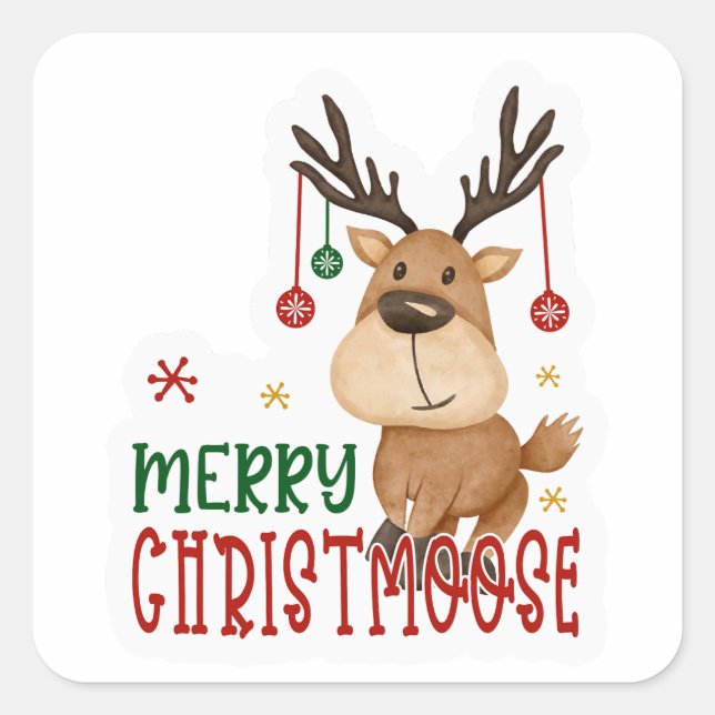 Merry Christmoose Quadratischer Aufkleber (Vorderseite)