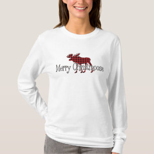 Merry Christmoose Red, Black Buffalo Kariert T-Shirt