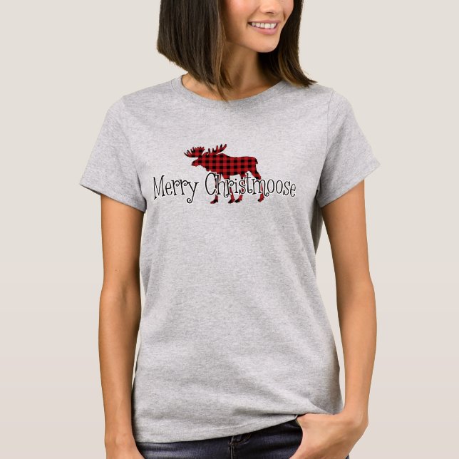 Merry Christmoose Red, Black Buffalo Kariert T-Shirt (Vorderseite)