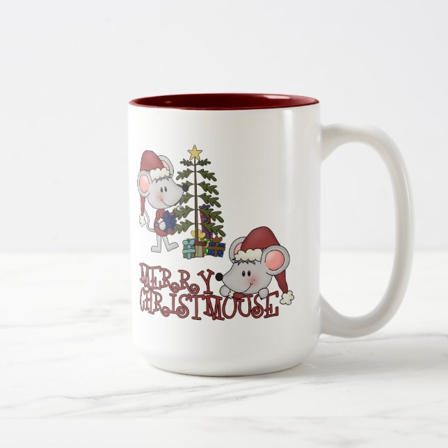 Merry Christmouse With Tree Zweifarbige Tasse (Rechts)