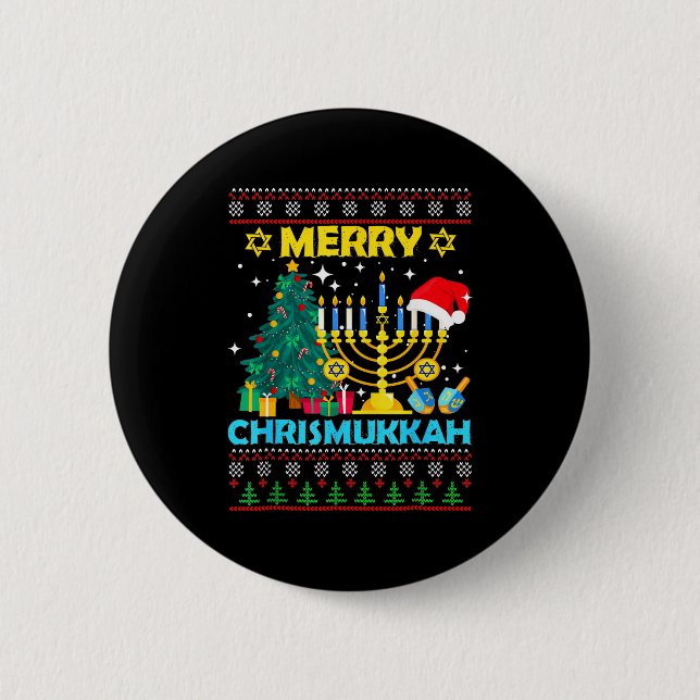 Merry Christmukkah Hanukkah Christmas Tree Xmas Fa Button (Vorderseite)