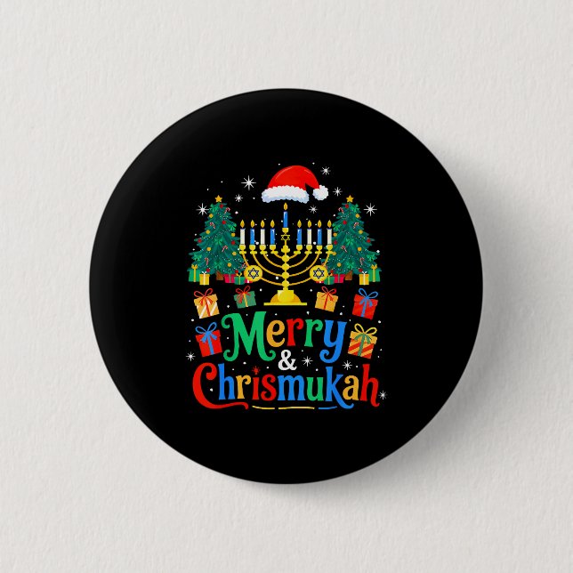 Merry Christmukkah Hanukkah Christmas Tree Xmas Fa Button (Vorderseite)