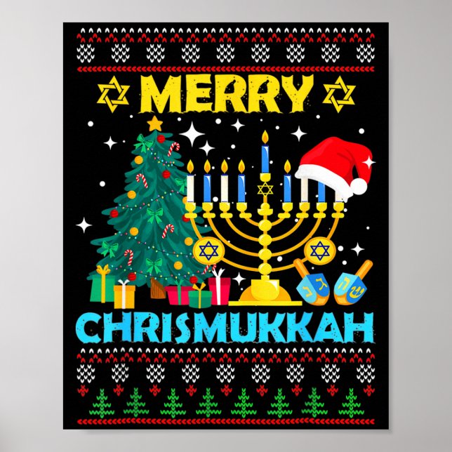Merry Christmukkah Hanukkah Christmas Tree Xmas Fa Poster (Vorne)