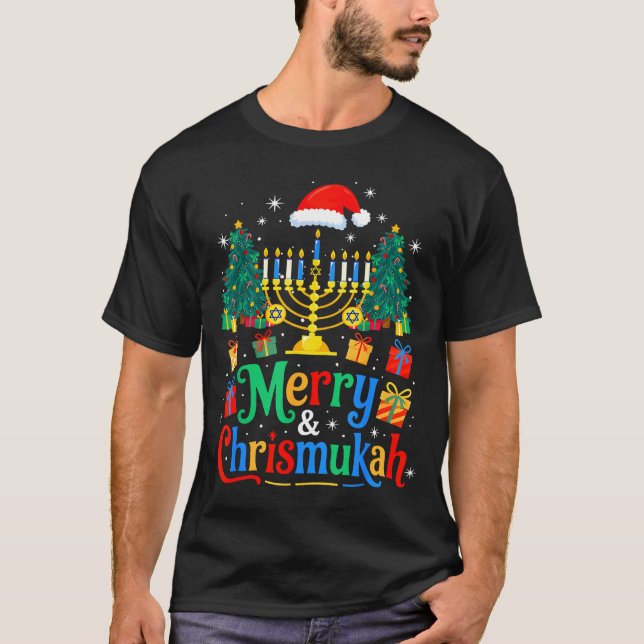 Merry Christmukkah Hanukkah Christmas Tree Xmas Fa T-Shirt (Vorderseite)