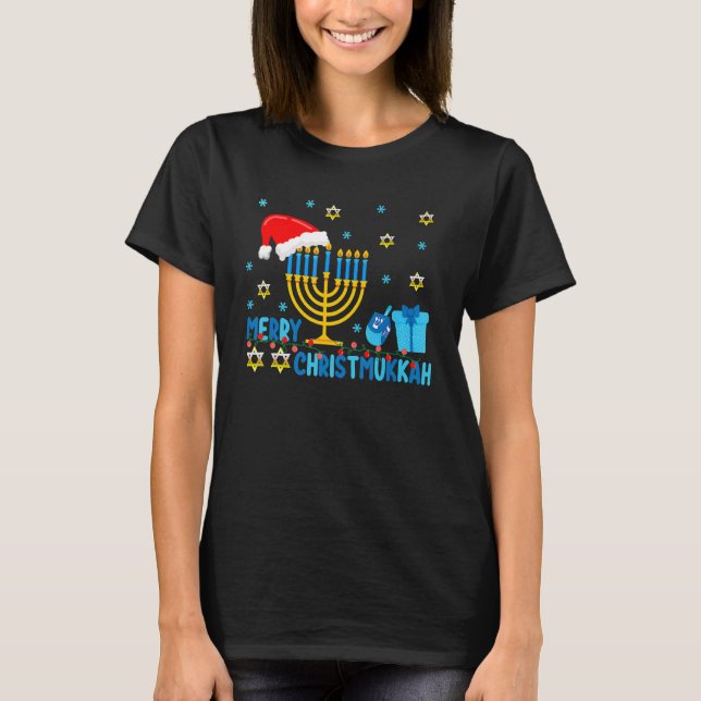 Merry Christmukkah Hanukkah Holiday  Light Santas  T-Shirt (Vorderseite)