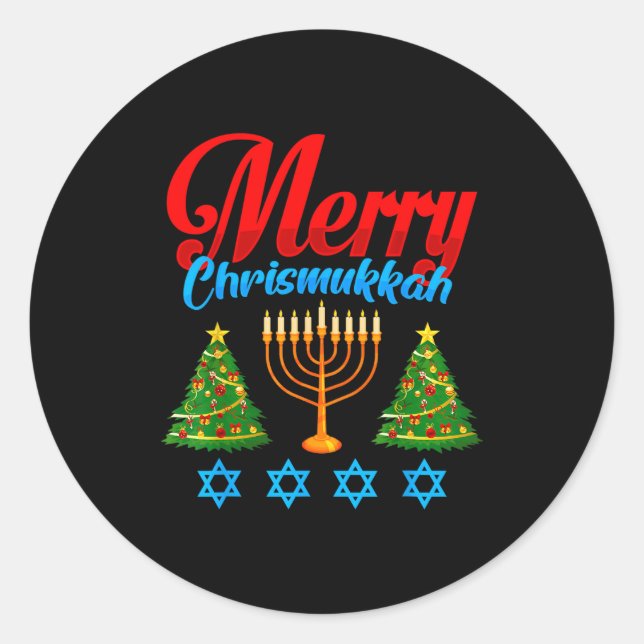 Merry Christmukkah Jewish Xmas Christmas Hanukkah  Runder Aufkleber (Vorderseite)