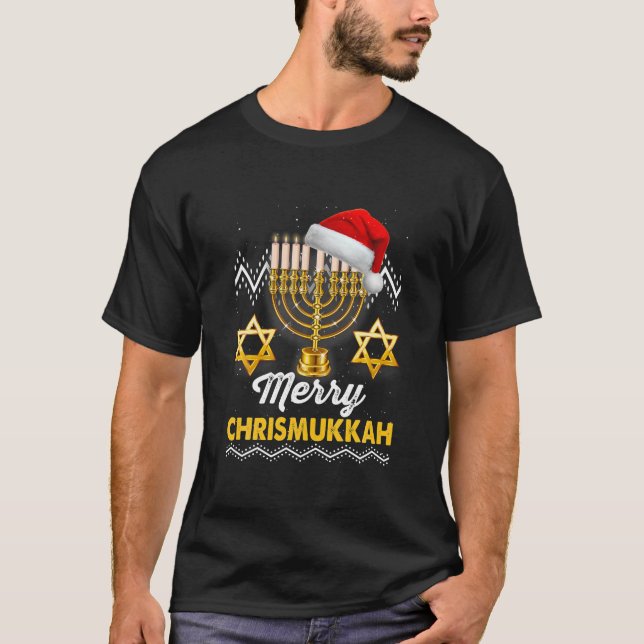 Merry Christmukkah Jewish Xmas Weihnachten Hanukka T-Shirt (Vorderseite)