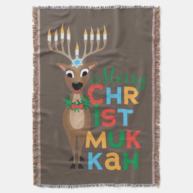 Merry Christmukkah Reindeer Decke (Vorderseite Vertikal)