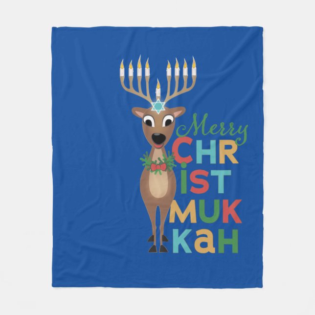 Merry Christmukkah Reindeer Fleecedecke (Vorderseite)