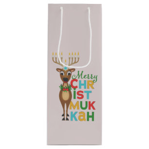 Merry Christmukkah Reindeer Geschenktüte Für Weinflaschen