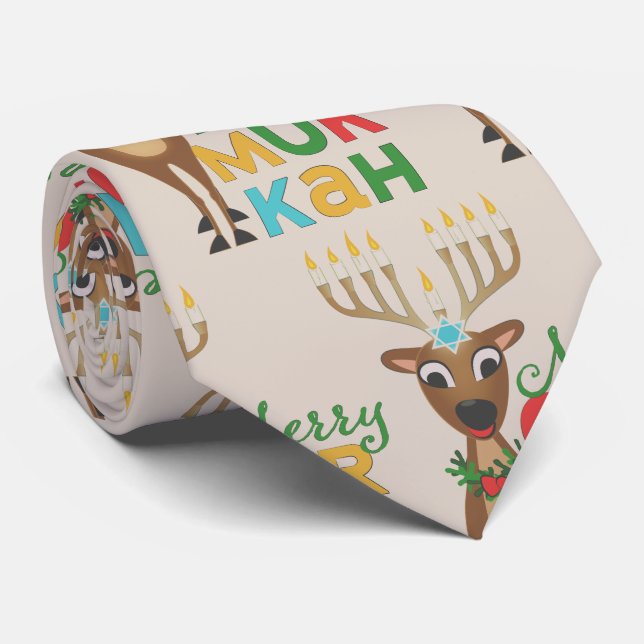 Merry Christmukkah Reindeer Krawatte (Gerollt)