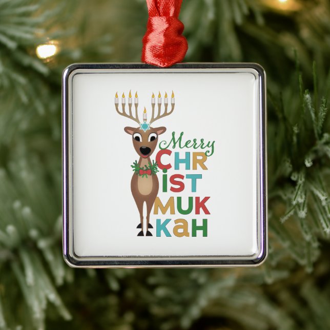 Merry Christmukkah Reindeer Ornament Aus Metall (Baum)
