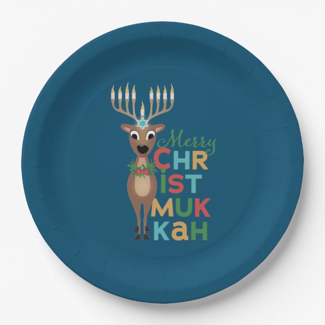 Merry Christmukkah Reindeer Pappteller (Vorderseite)