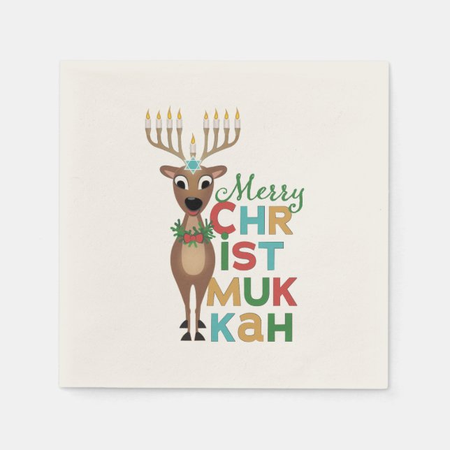 Merry Christmukkah Reindeer Serviette (Vorderseite)