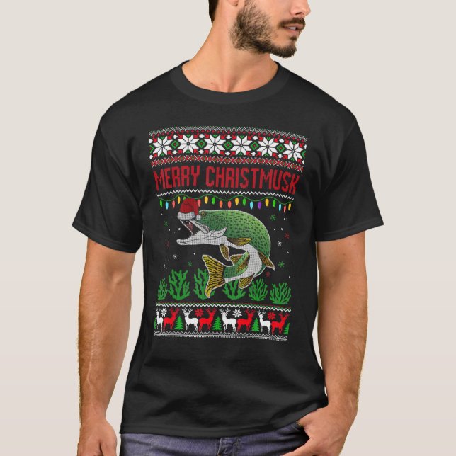 Merry Christmusk Muskie Muskellunge Angler E T-Shirt (Vorderseite)