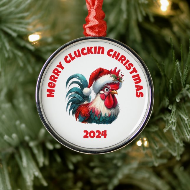 Merry Cluckin Christmas Ornament Aus Metall (Baum)