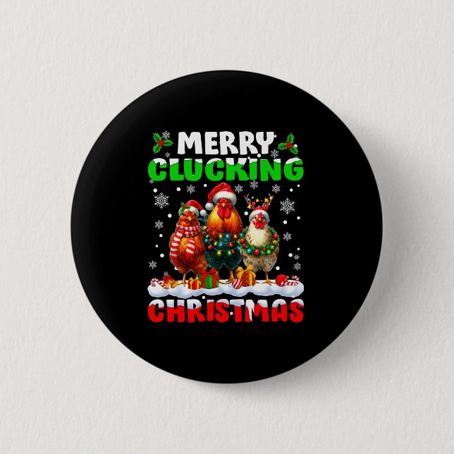 Merry Clucking Christmas Funny Chicken Santa Hat X Button (Vorderseite)