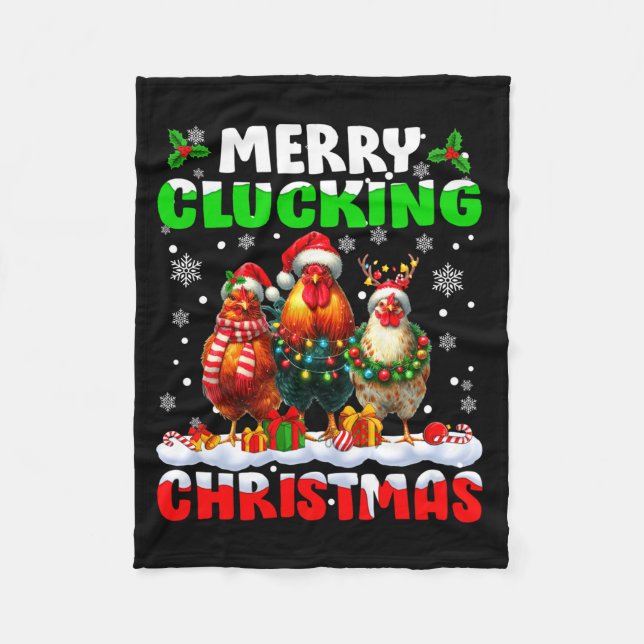 Merry Clucking Christmas Funny Chicken Santa Hat X Fleecedecke (Vorderseite)