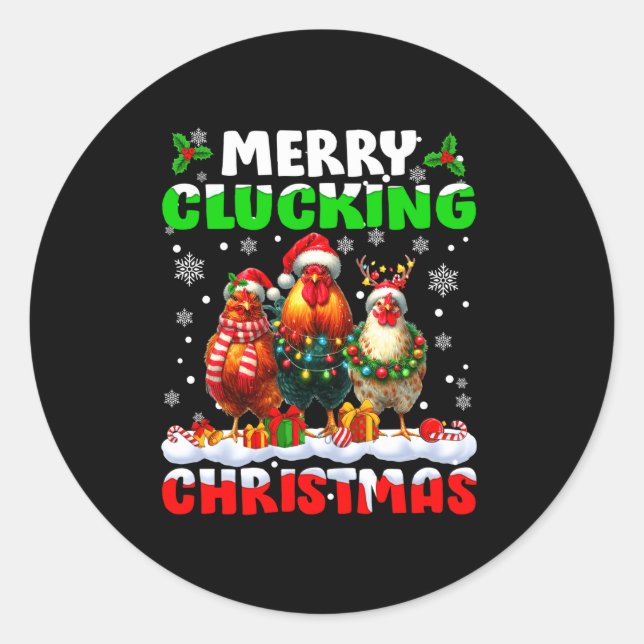 Merry Clucking Christmas Funny Chicken Santa Hat X Runder Aufkleber (Vorderseite)