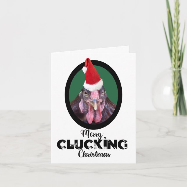 Merry Clucking Weihnachtshühnerhut Feiertagskarte (Vorderseite)