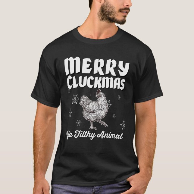 Merry Cluckmas Funny Chicken Weihnachten Retro Vin T-Shirt (Vorderseite)
