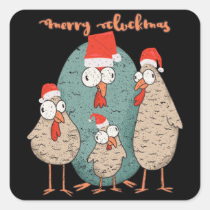 Merry Cluckmas - Funny Christmas Chickens Quadratischer Aufkleber