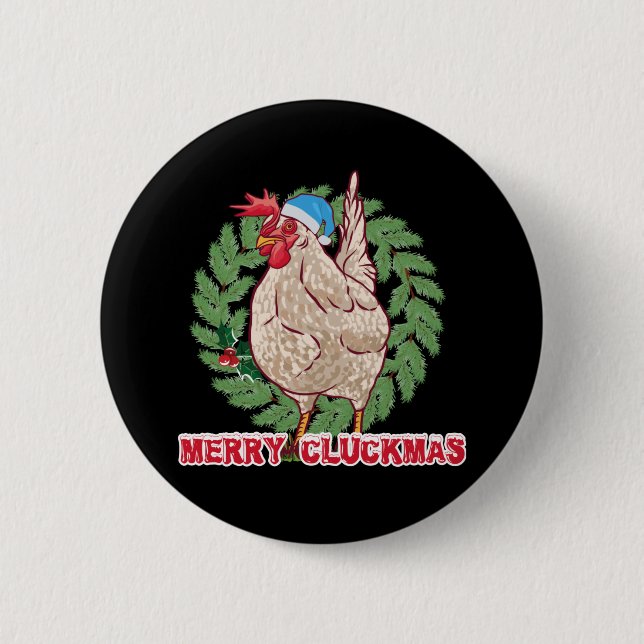 Merry Cluckmas - Funny Christmas Hen Button (Vorderseite)