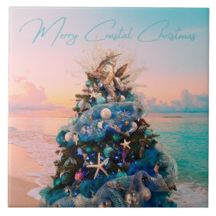 Merry Coastal Christmas Tropical Beach HolidayTree Fliese