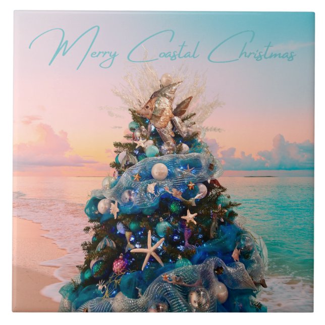Merry Coastal Christmas Tropical Beach HolidayTree Fliese (Vorderseite)