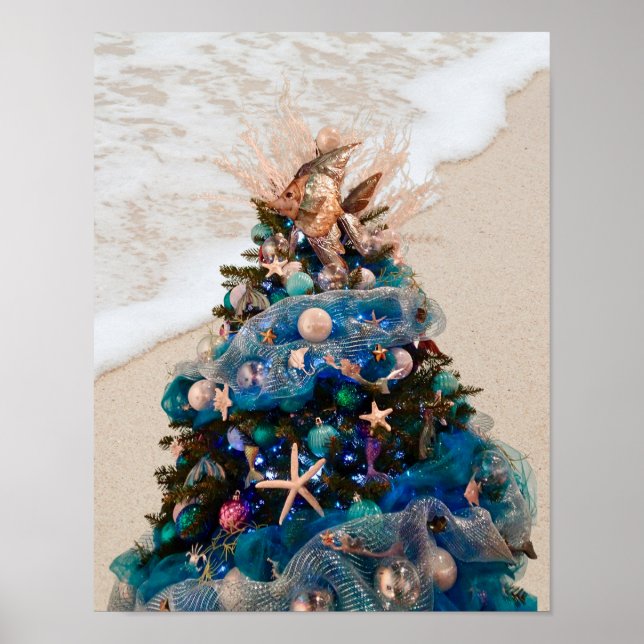 Merry Coastal Christmas Tropical Beach HolidayTree Poster (Vorne)