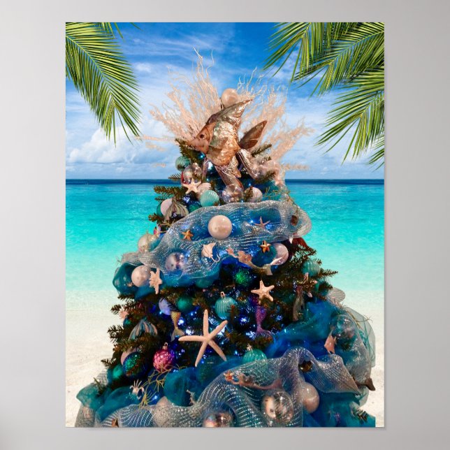 Merry Coastal Christmas Tropical Beach HolidayTree Poster (Vorne)