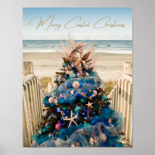 Merry Coastal Christmas Tropical Beach HolidayTree Poster