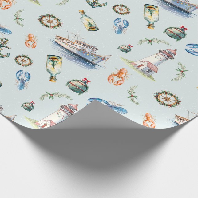 Merry Coastal Christmas Wrapping Paper Geschenkpapier (Ecke)