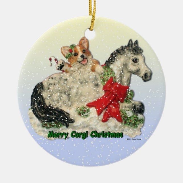 "Merry Corgi Christmas" Corgi & Pony Ornament (Vorne)