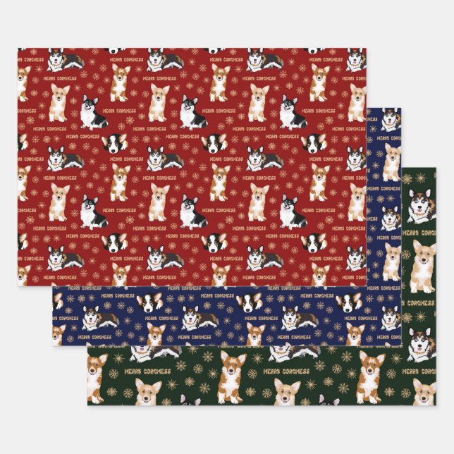 Merry Corgmess Text - Weihnachts-Corgi-Muster Geschenkpapier Set (Set)