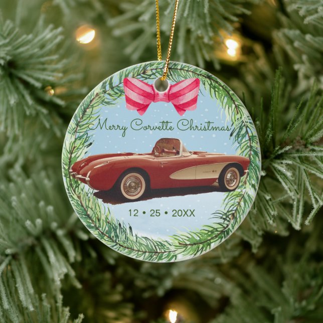 Merry Corvette Weihnachts-Keramik Ornament (Baum)