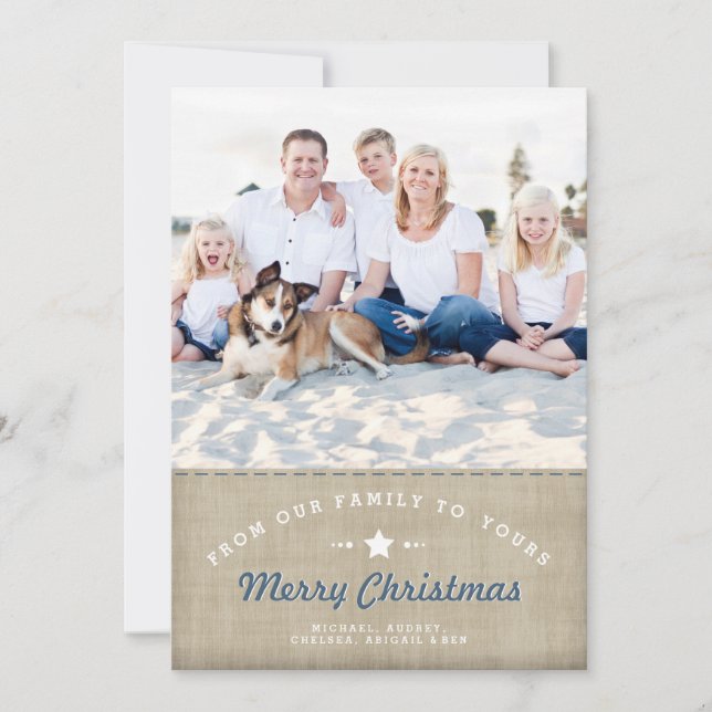 Merry Country Weihnachten Rustic Burlap Foto-Karte (Vorderseite)