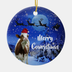 Merry Cowristmas Weihnachten Urlaub Keramik Ornament